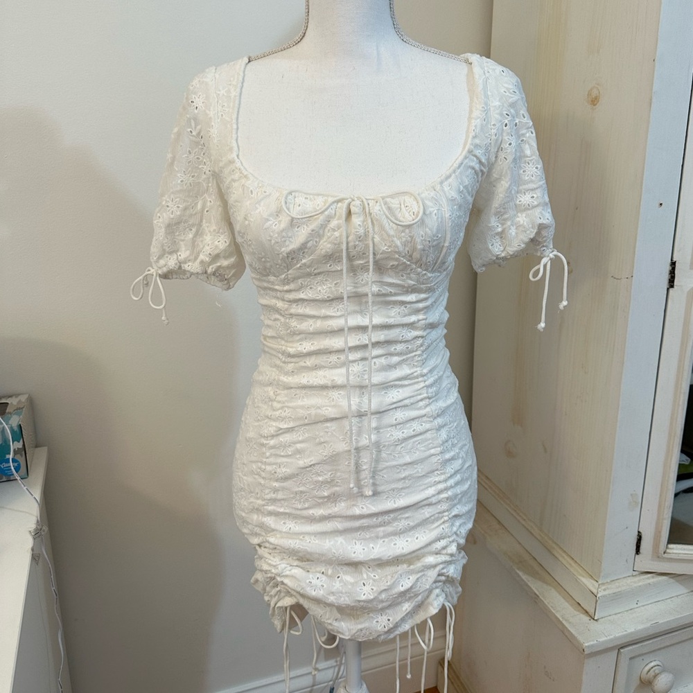 Skylar and Madison white floral dress with cinching